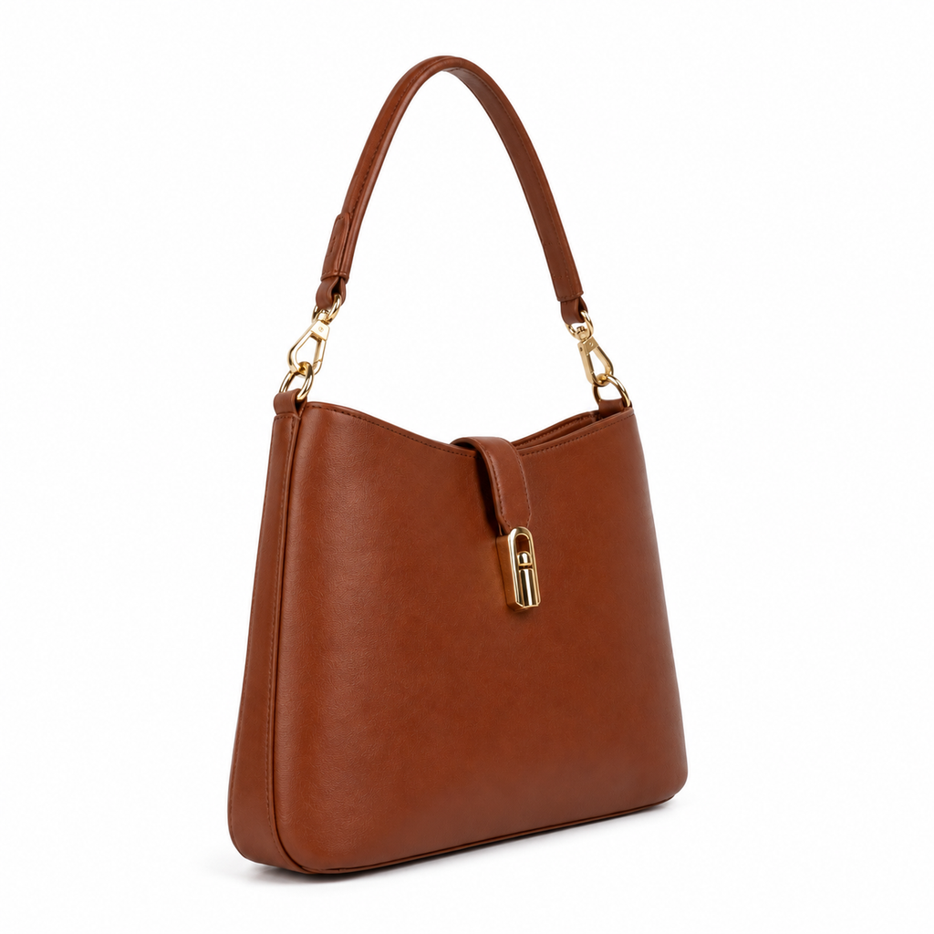 Slim Bag Brown Faux Leather Shoulder Handbag