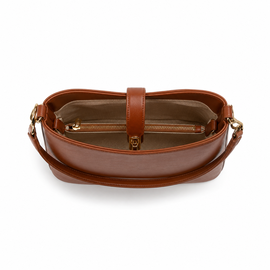 Slim Bag Brown Faux Leather Shoulder Handbag
