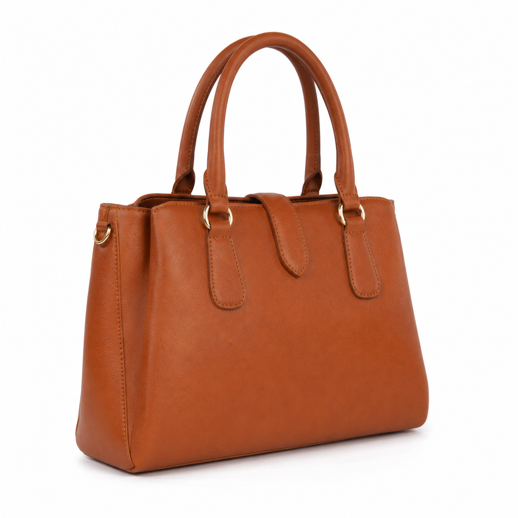 SlimBag Brown Structured Tote Handbag with Dual Handles