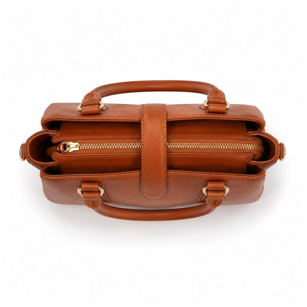 SlimBag Brown Structured Tote Handbag with Dual Handles