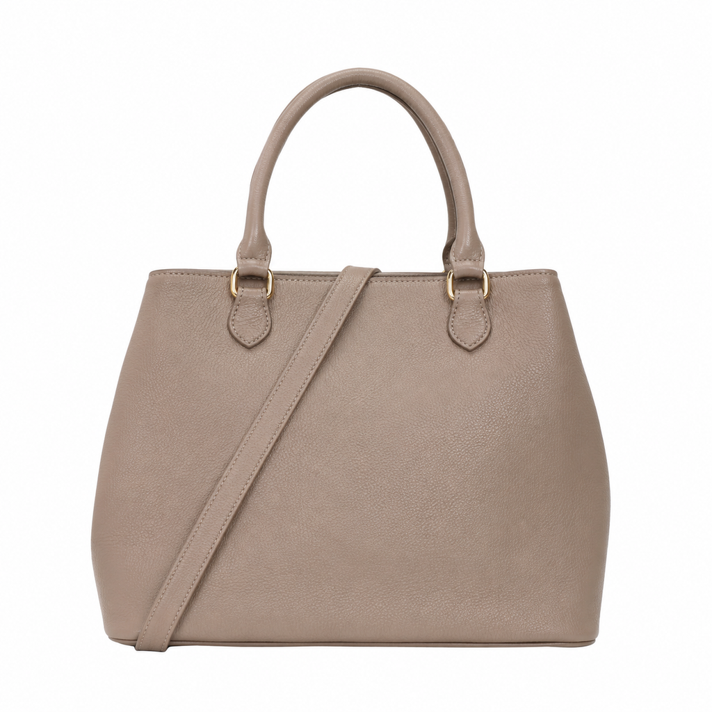 Slim Bag Taupe Faux Leather Tote Handbag with Shoulder Strap