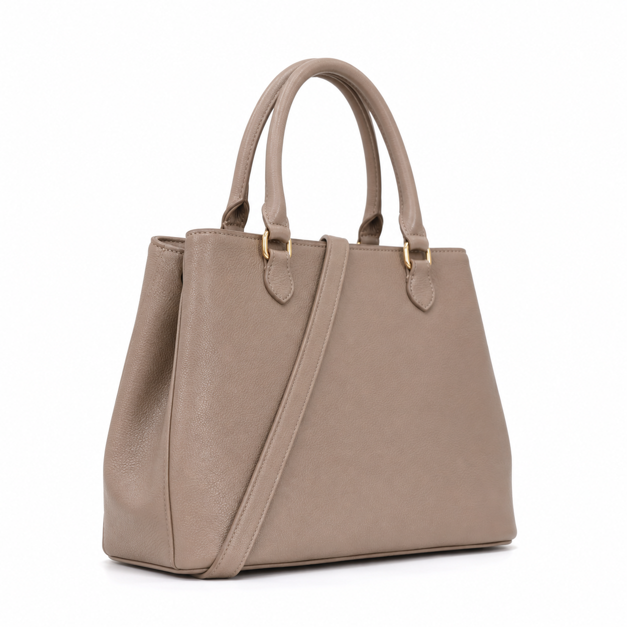 Slim Bag Taupe Faux Leather Tote Handbag with Shoulder Strap