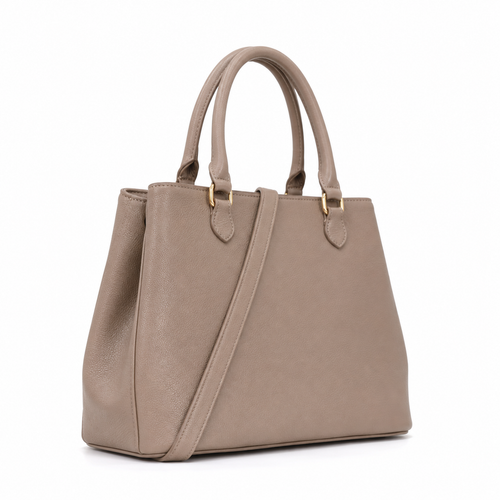 Slim Bag Taupe Faux Leather Tote Handbag with Shoulder Strap