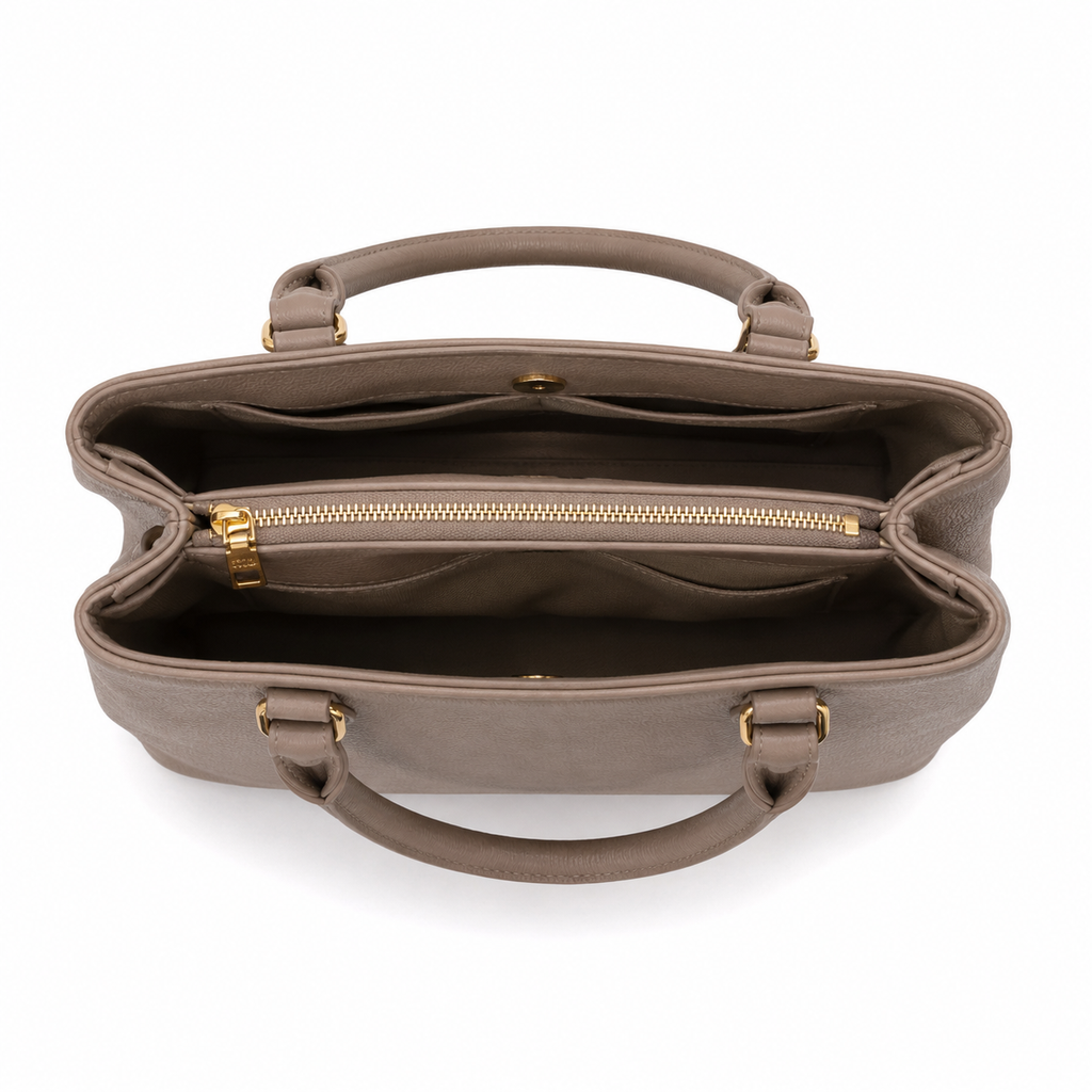 Slim Bag Taupe Faux Leather Tote Handbag with Shoulder Strap